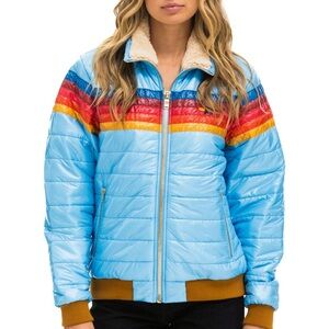 Aviator nation 5 STRIPE RAINBOW SLEEVE JACKET - SKY GLOSSY